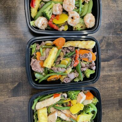 three meal containers with food in them, nutrition and diet rockford, Meal prep ideas